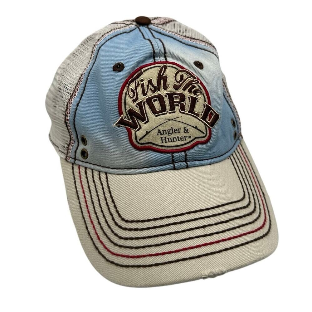 New Angler & Hunter Fishing Hat Distressed Cream Mesh Back OSFM